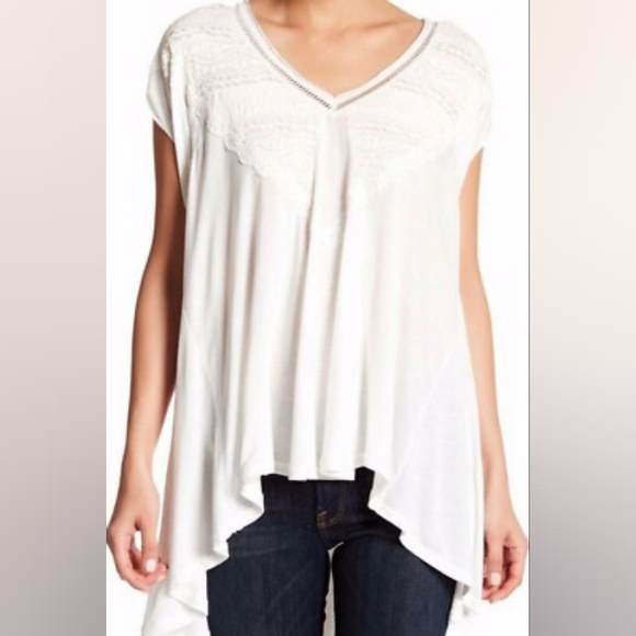 Free People Tops - Free People Cream Asymmetrical Cap Sleeve Tunic Size 1.g